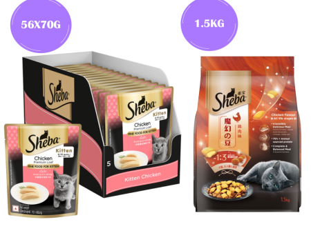 Sheba Chicken Loaf Premium Kitten (2 to 12 Months) Wet Food and Chicken All Life Stage Cat Dry Food Combo For Sale