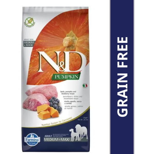 Farmina N&D Pumpkin Lamb & Blueberry Grain Free Adult Medium Maxi Dog Dry Food Discount