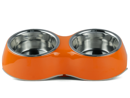 Basil Double Melamine Bowl Dinner Set for Dogs and Cats (Orange) Hot on Sale