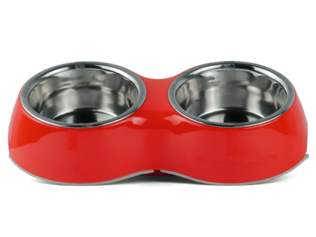 Basil Double Melamine Bowl Dinner Set for Dogs and Cats (Red) on Sale