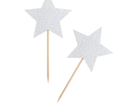 Espetos com estrelas brilhantes de prata   6 pcs. Sale