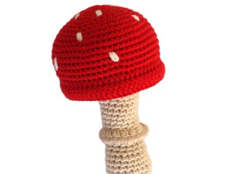 Handmade Bamboo Crochet Teething Rattle - Toadstool Discount